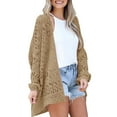 thumbnail image 2 of Dellytop Womens Crochet Boho Solid Color Open Front Cardigan Sweater Camel L, 2 of 4