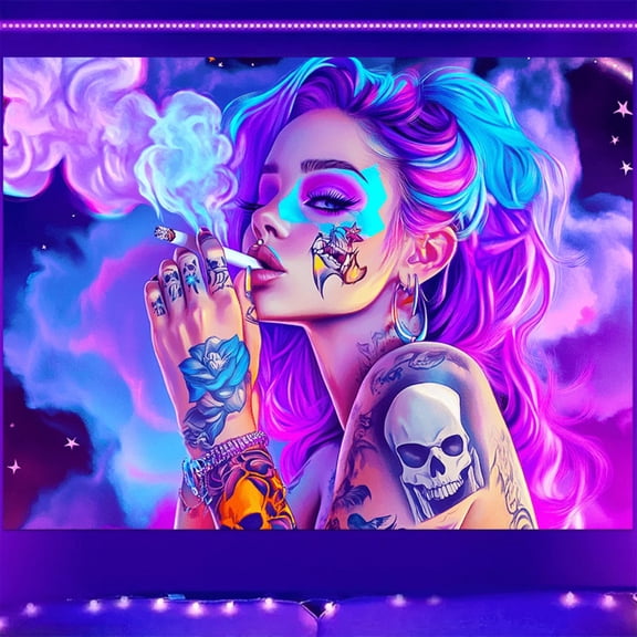 1 piece, black light ultraviolet reaction tapestry, 2D Flat fantasy pattern design, wall art for hanging flags, a tapestry that glints against a dark background, suitable for bedrooms/living rooms/ga