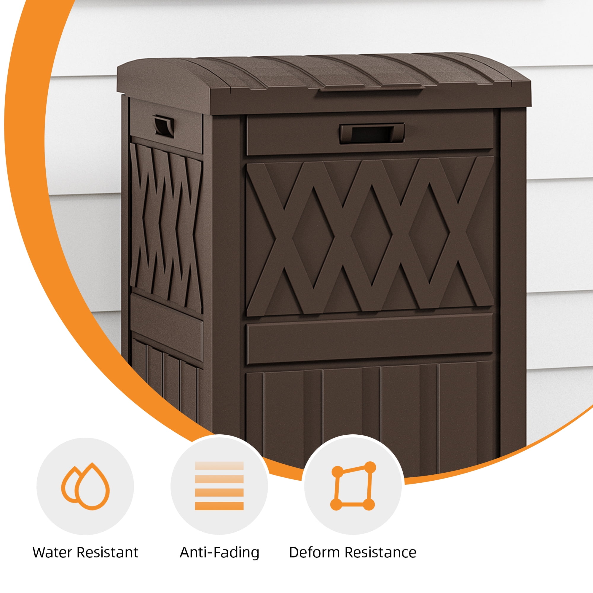 Uforic 31 Gallon Outdoor Trash Can, Waterproof Resin Garbage Bin with Drip Tray & Lid, Trash Bin, for Porch, Backyard, Dark Brown