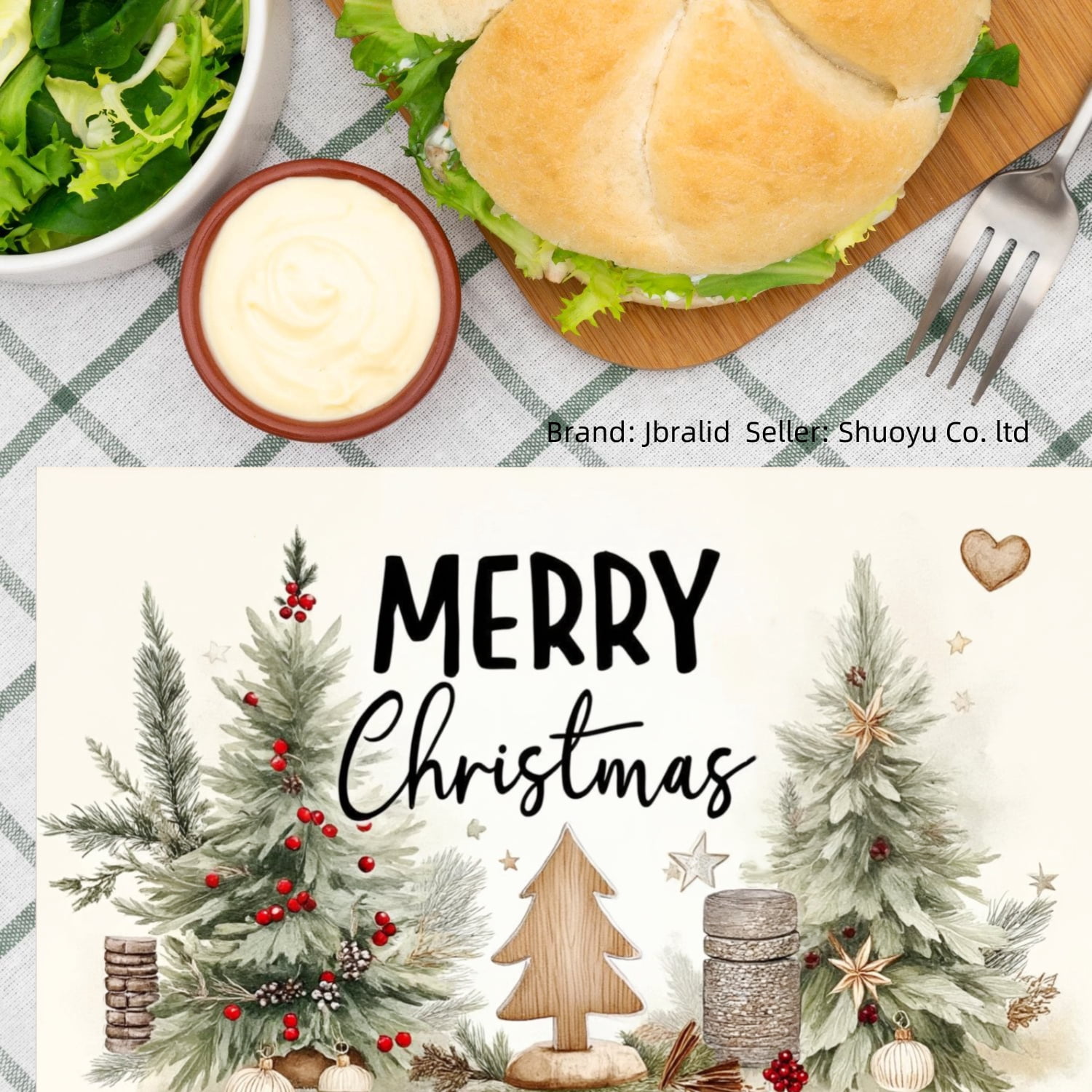 Jbralid Merry Christmas Tree Holiday Table Mat Set of 6 for Home Kitchen Table Decor 12x18 inch