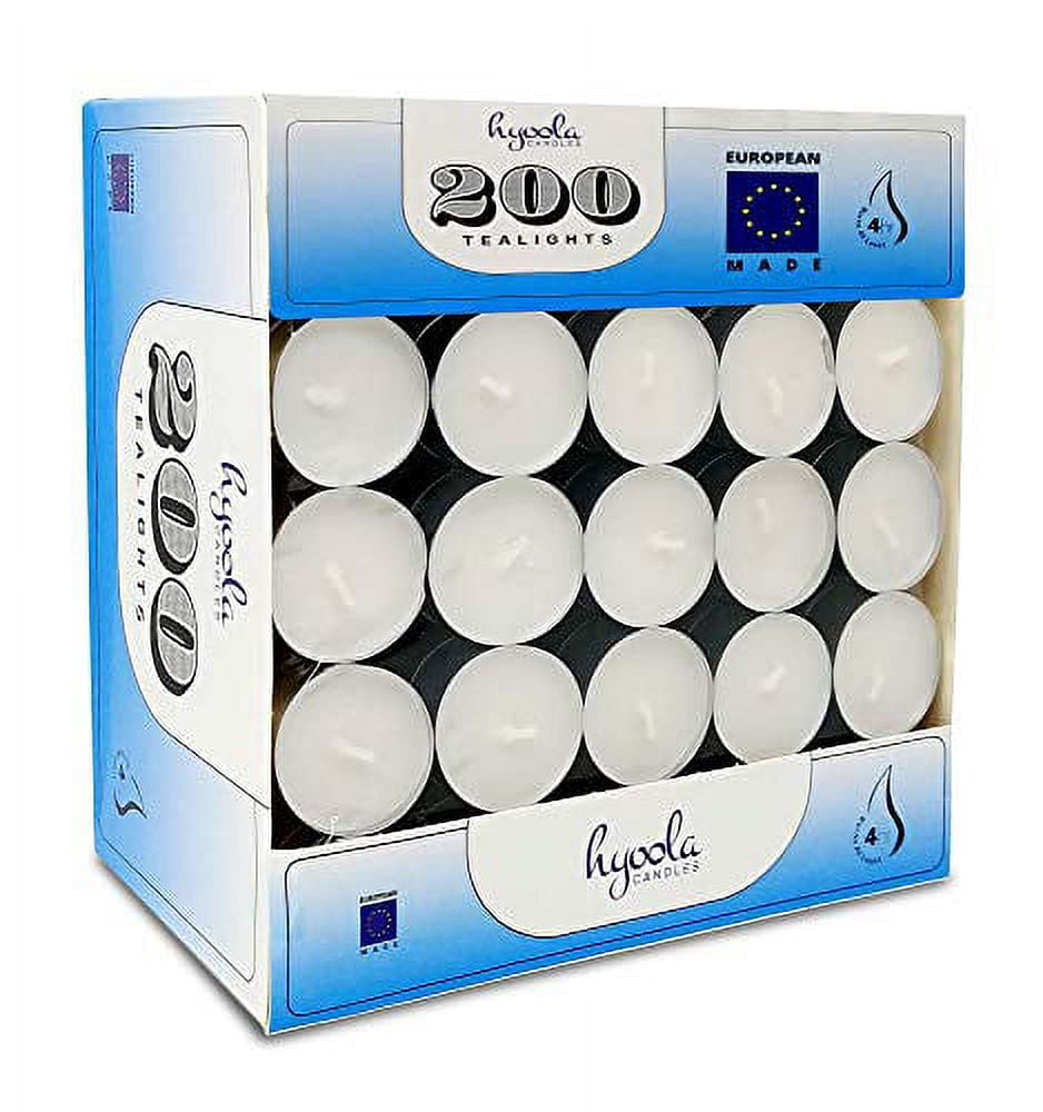 Hyoola, 4 Hour European Made Unscented Wax Tealight Candles - White (200 Pack)