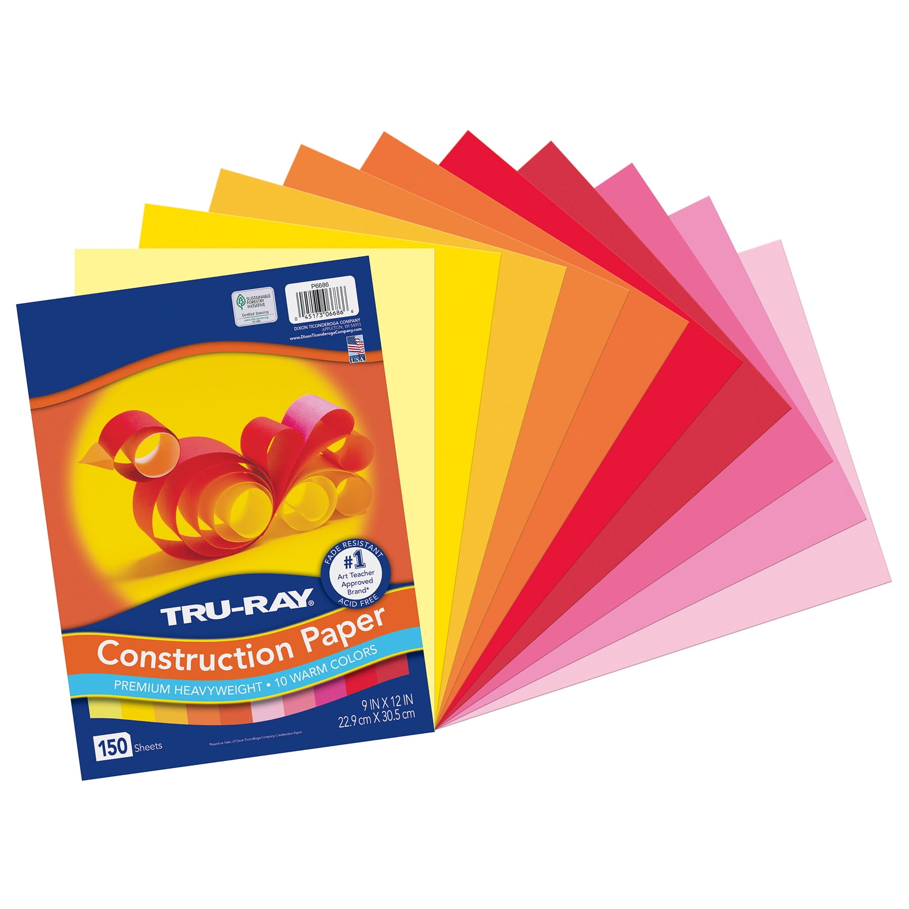 Tru-Ray Construction Paper, Heavyweight, Warm Assorted, 9" x 12", 150 Sheets Per Pack, 3 Packs