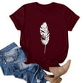 thumbnail image 3 of Ukumplol Graphic Tees for Women Oversized Tshirts for Women Womens Summer Top Casual Feather Print T Shirt Fashion Loose Short Sleeve Short Sleeve Shirts for Women Wine L, 3 of 4