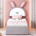 thumbnail image 5 of Bellemave Twin Storage Bed Frame with Trundle, Upholstered Rabbit-Shape Platform Bed with LED Lights, Twin Size Princess Bed with Storage for Adults（Gray), 5 of 10