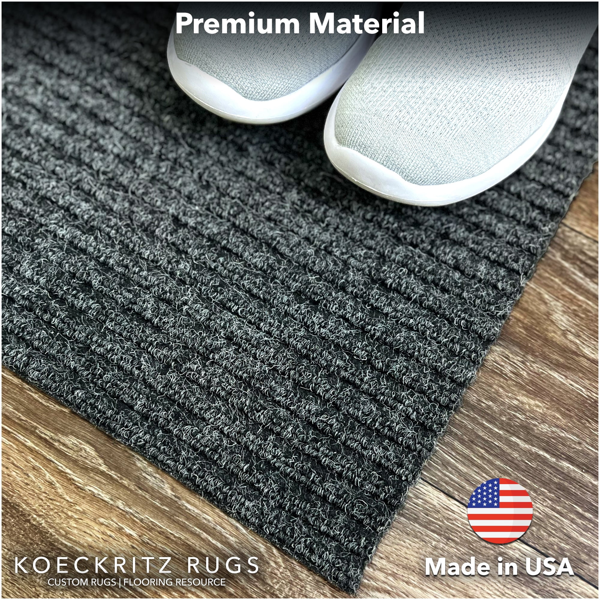 Koeckritz Rugs 4' x 16' Charcoal Heavy Duty Non-Slip Indoor/Outdoor Rug, All-Weather Doormat