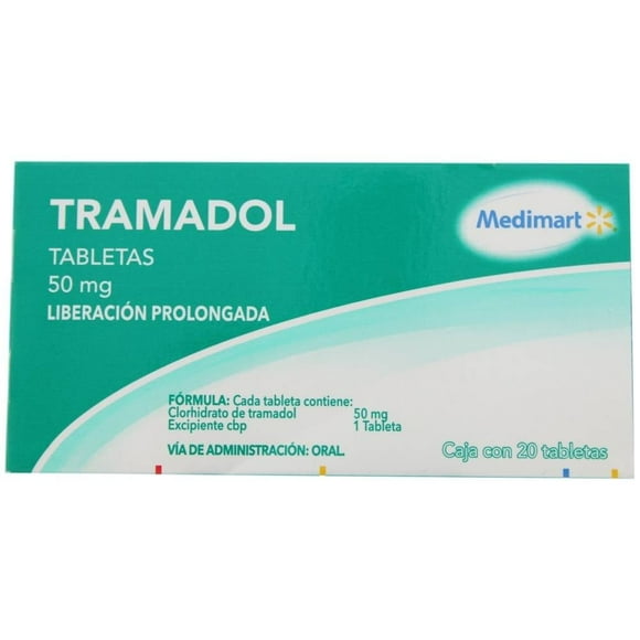 Tramadol Medimart 50 mg liberación prolongada caja con 20 tabletas