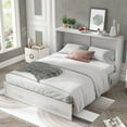 thumbnail image 5 of Mjkone Murphy Bed Chest with Charging Station, Queen Size Cabinet Bed Furniture with Foldable Foam Mattress,Space Saver Hidden Bed Frame with 2 Drawers-White, 5 of 8