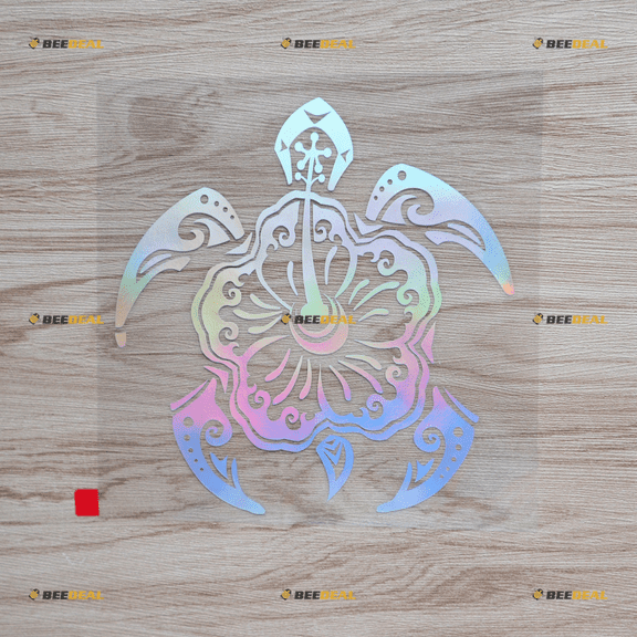 Holographic Iridescent Color, 6 Inches - Hawaii Hibiscus Flower Tribal Turtle Vinyl Decal Sticker - for Car Boat Laptop 05081 No Background Die-Cut