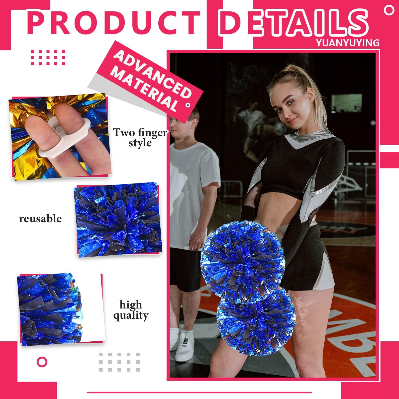 Pom Poms Cheer 22 Pcs with Four Finger Handle, Cheerleading Handheld Squad Pompoms for Sports Team Cheer Spirit Games Dance Party Adults