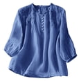 thumbnail image 2 of HOMBOM Blue Y2k Tops Women Casual 3/4 Sleeve Plus Size Solid V-Neck Tunic Blouse L, 2 of 5