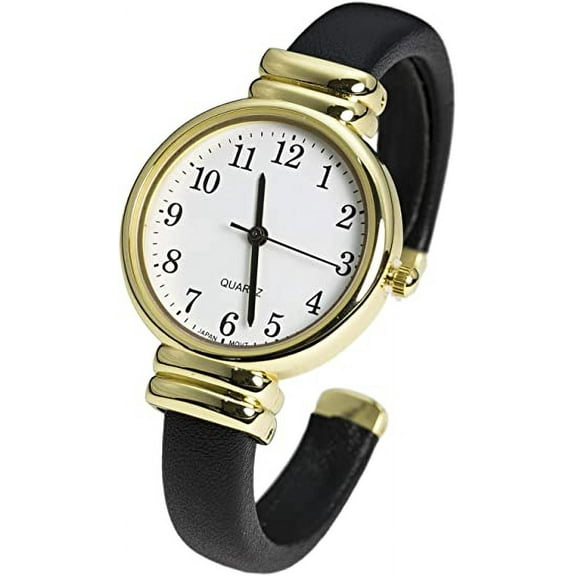 Blekon Collections Japanese Quartz Women's Gold 31mm Case Smooth Leather Bangle Cuff Watch