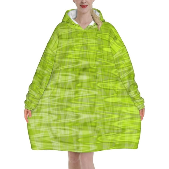 Cool Lime Green Abstract Pattern Oversized Women's Wearable Blanket Hoodie, Flannel Pullover Blanket, Blanket Sweatshirt