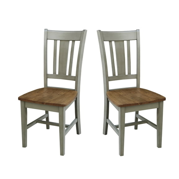 San Remo Solid Wood Splatback Chair in Distressed Hickory/Stone-Set of 2