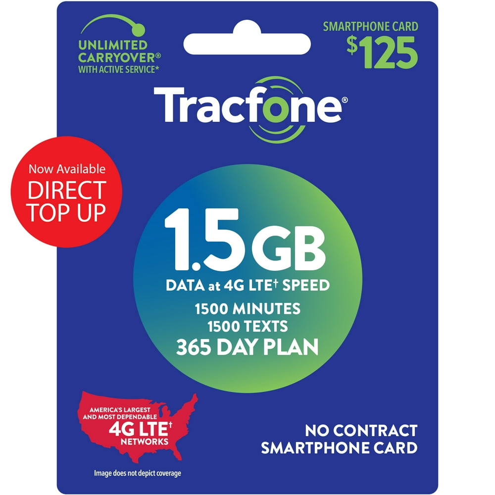 Tracfone 125 Smartphone 1YearPrepaid Plan 1500 Min/ 1500 Txt/ 1.5GB