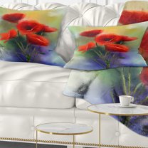 Designart Watercolor Red Poppy Flowers Painting - Floral Throw Pillow - 12x20