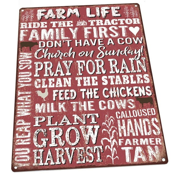 Farm Life 9"x12" Metal Sign, Wall Decor for Kitchen and Dinning Room