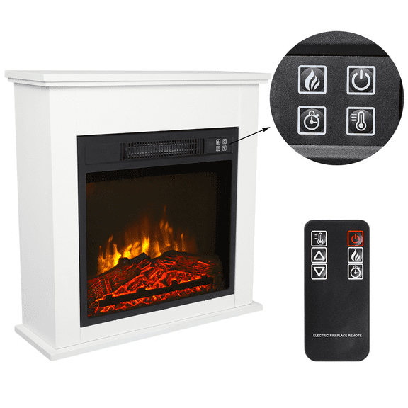 Tcbosik 18 inch Electric Fireplace with Mantel, Fireplace Insert Heater with Remote Control, Timer and 3 Flame Level Effect for Indoor Use, Black & White