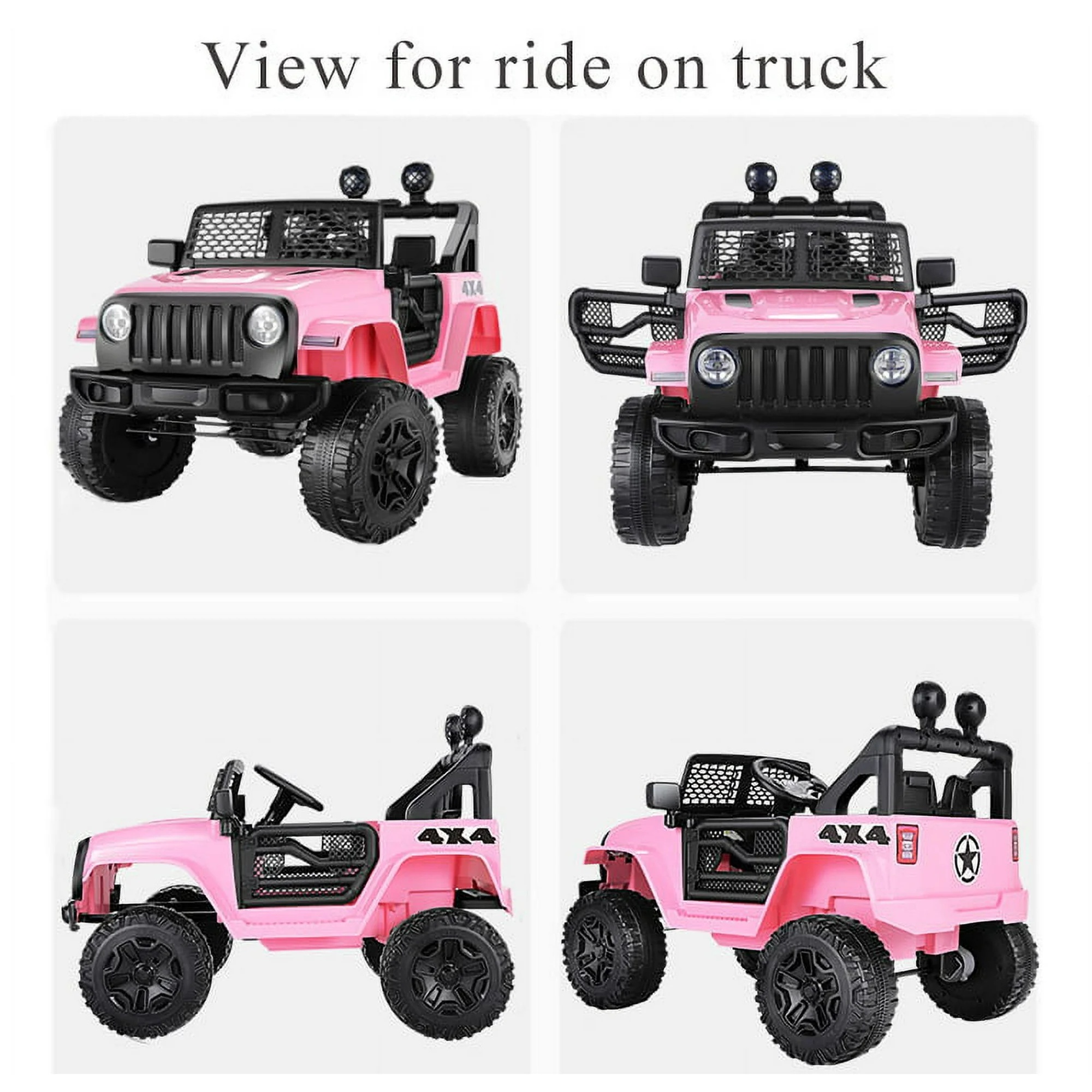 Funcid 12V 7AH Kids Powered Ride on Truck Car with Parent Remote Control, Bluetooth Music, Spring Suspension, LED Lights - Pink