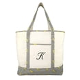 thumbnail image 2 of DALIX Personalized Shopping Tote Bag Monogram Striped Banana Ballent Zippered Letter- K, 2 of 8