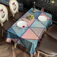 thumbnail image 6 of Pink and Blue Triangular Floral Boho Pattern Rectangle Tablecloth 60"x102",Waterproof Polyester Rectangle Table Cloth, Wipeable Spillproof Polyester Tablecloth for Dining, Camping, Indoor and Outdoor, 6 of 6