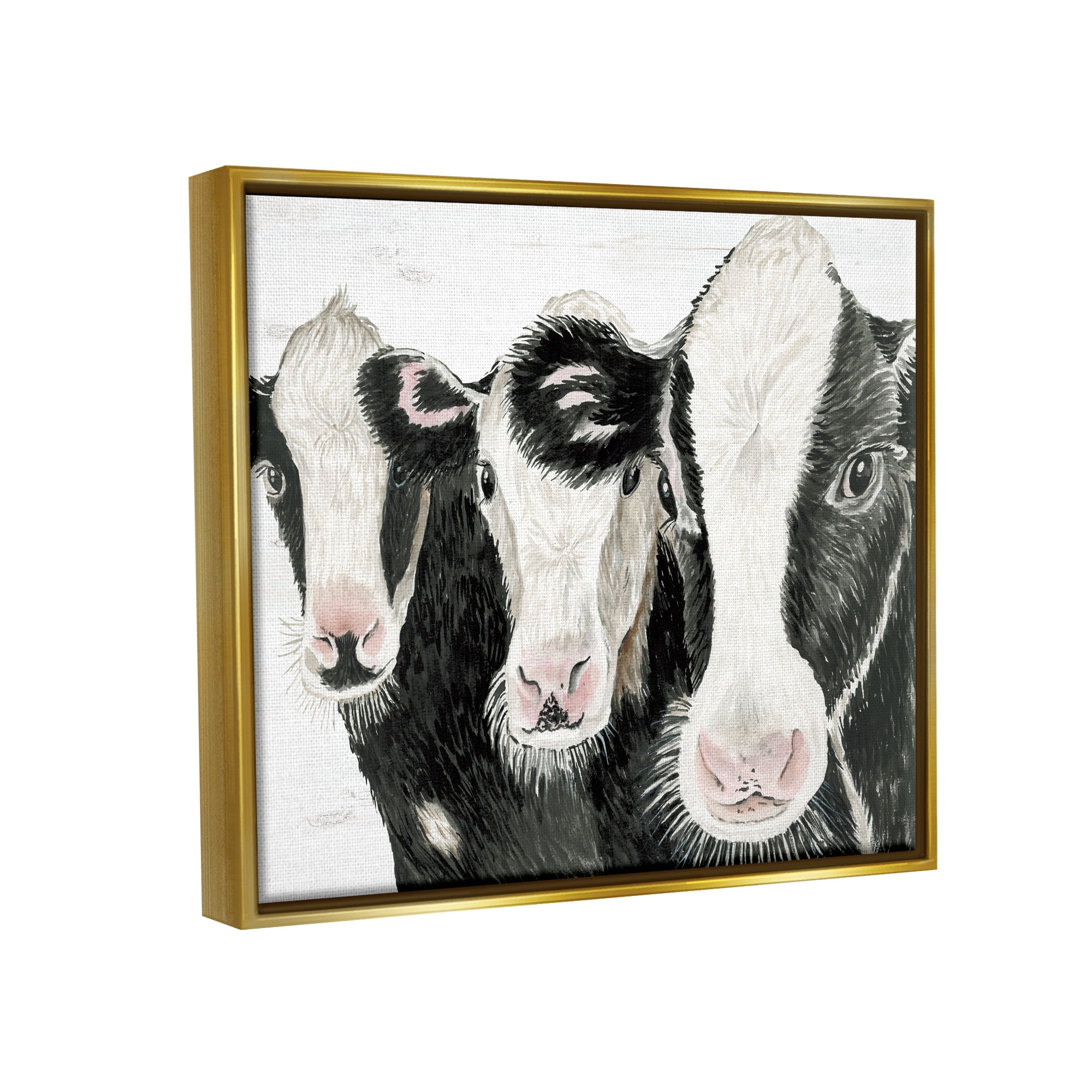 Stupell Three Cows Farm Portrait Trio Animals & Insects Painting Gold Floater Framed Art Print Wall Art