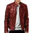thumbnail image 2 of XDZJLR Men Vintage Cool Jacket Leather Long Sleeve Autumn Winter Stand Collar Club Coat, 2 of 5