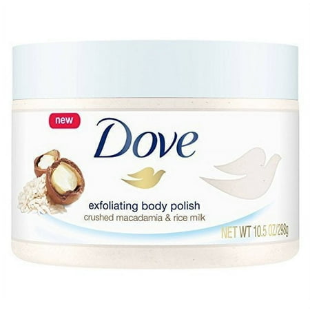 Dove Exfoliating Body Polish Body Scrub, Macadamia & Rice Milk, 10.5 Ounce (Pack of 4)