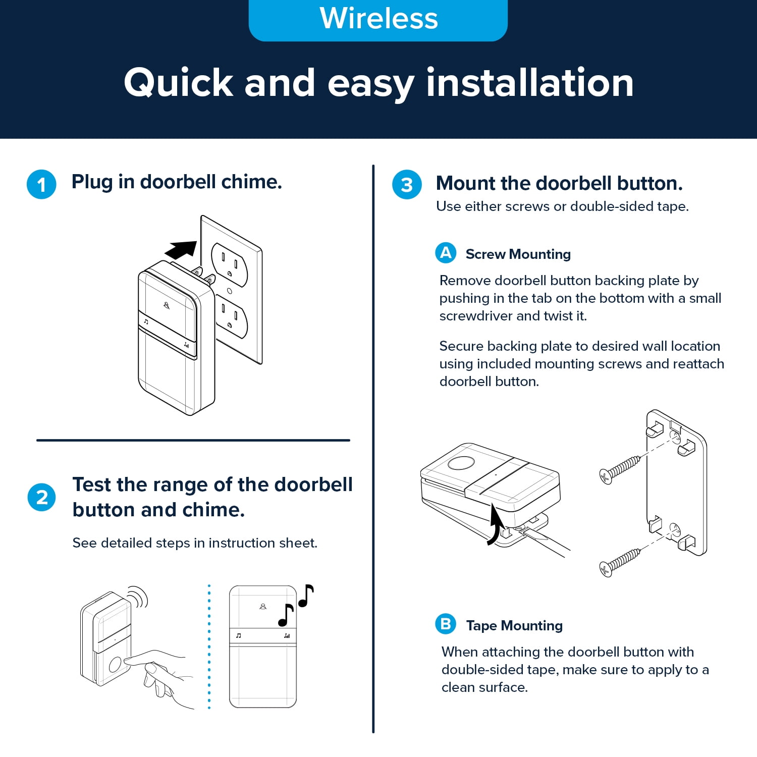 Heath Zenith Heath Zenith White and Black Wireless Lighted Plug-In Doorbell Kit with Kinetic Doorbell Button