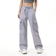 thumbnail image 4 of Hurxie Womens Parachute Cargo Pants Y2K Baggy Cargo Pants Wide Leg Casual Joggers with Pockets Gray,2XL, 4 of 7