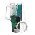 thumbnail image 2 of Logiee Abstract Brushstrokes Green Blue Print 40OZ Ice Bully Cup with Handle and Straw, Double Wall Stainless Steel Tumbler,Travel Coffee Cup with Lid, Summer Insulation and Cooling Cup, 2 of 8