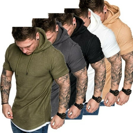 2019 Mens Fit Slim Summer T-Shirt Casual Shirt Tops Clothes Hooded Muscle (Best Mens Summer Shirts 2019)