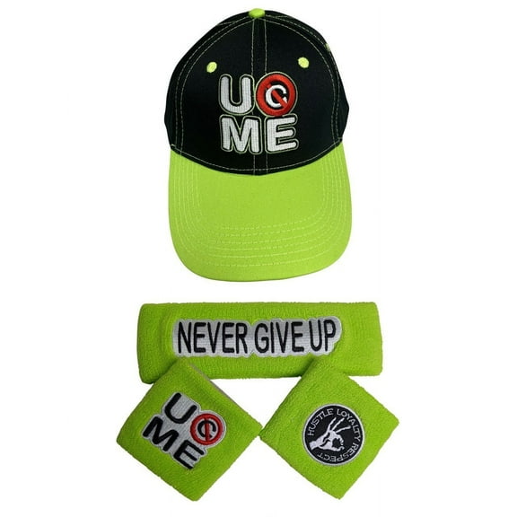 John Cena Neon Never Give UP Baseball Hat Headband Wristband Set