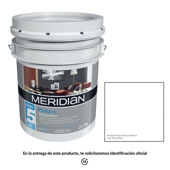 Pintura Meridian Plus 5 Años Blanco Mate 19 Litros