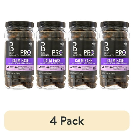 (4 pack) Pure Balance Pro+ Veterinarian Formulated Calm Ease for Dogs, Pork Liver Flavor, 60 Count Soft Chews