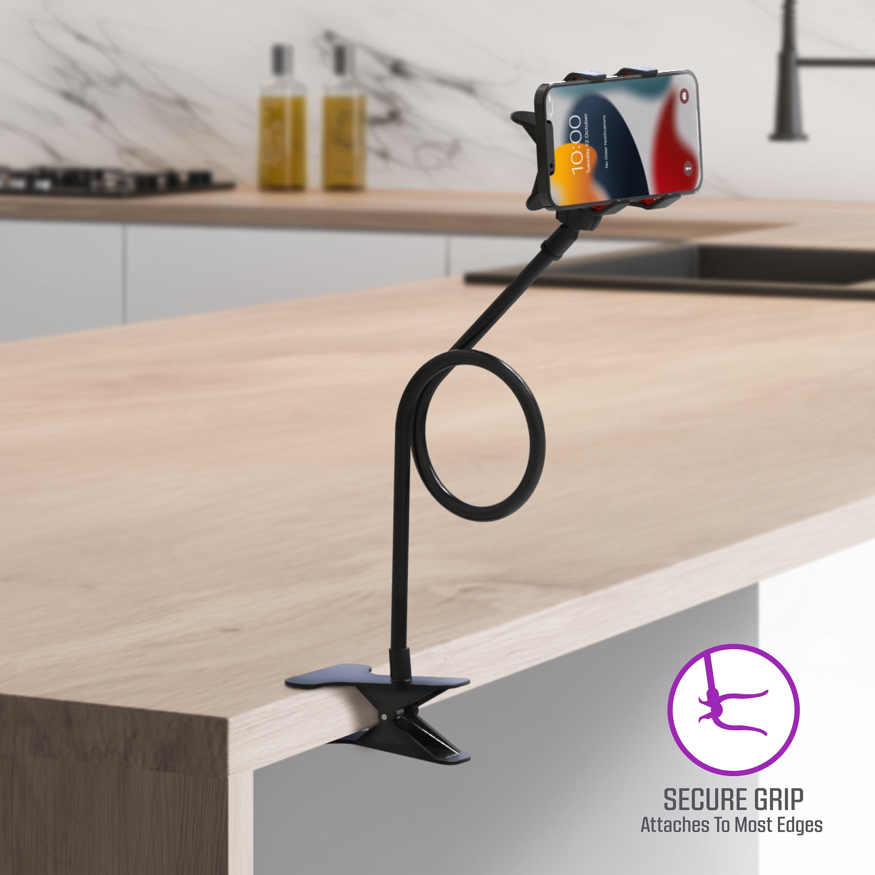 FlexiMount Clip-on Smartphone Grip - Flexible Gooseneck Smartphone Holder