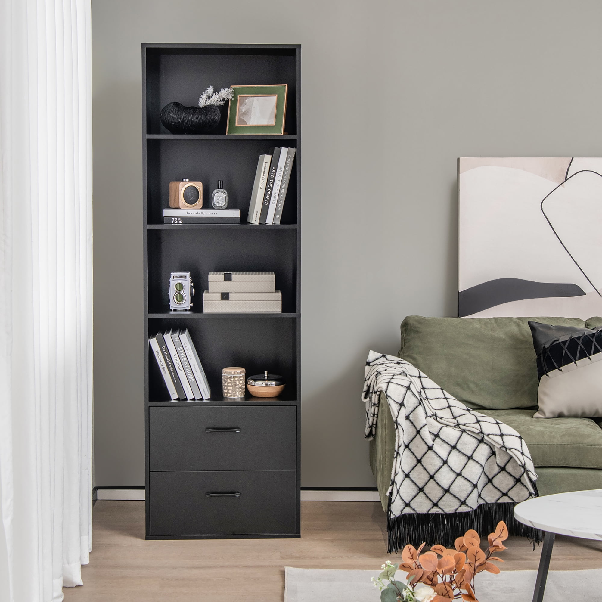 Costway 6-Tier Tall Bookshelf Freestanding Modern Bookcase Black Storage Cabinet