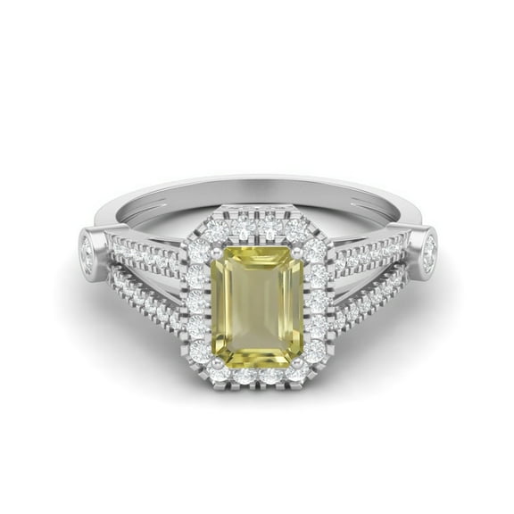 7X5 MM Octagon Shape Lemon Quartz 925 Sterling Silver Solitaire Split Shank Valentines Day Gifts Ring