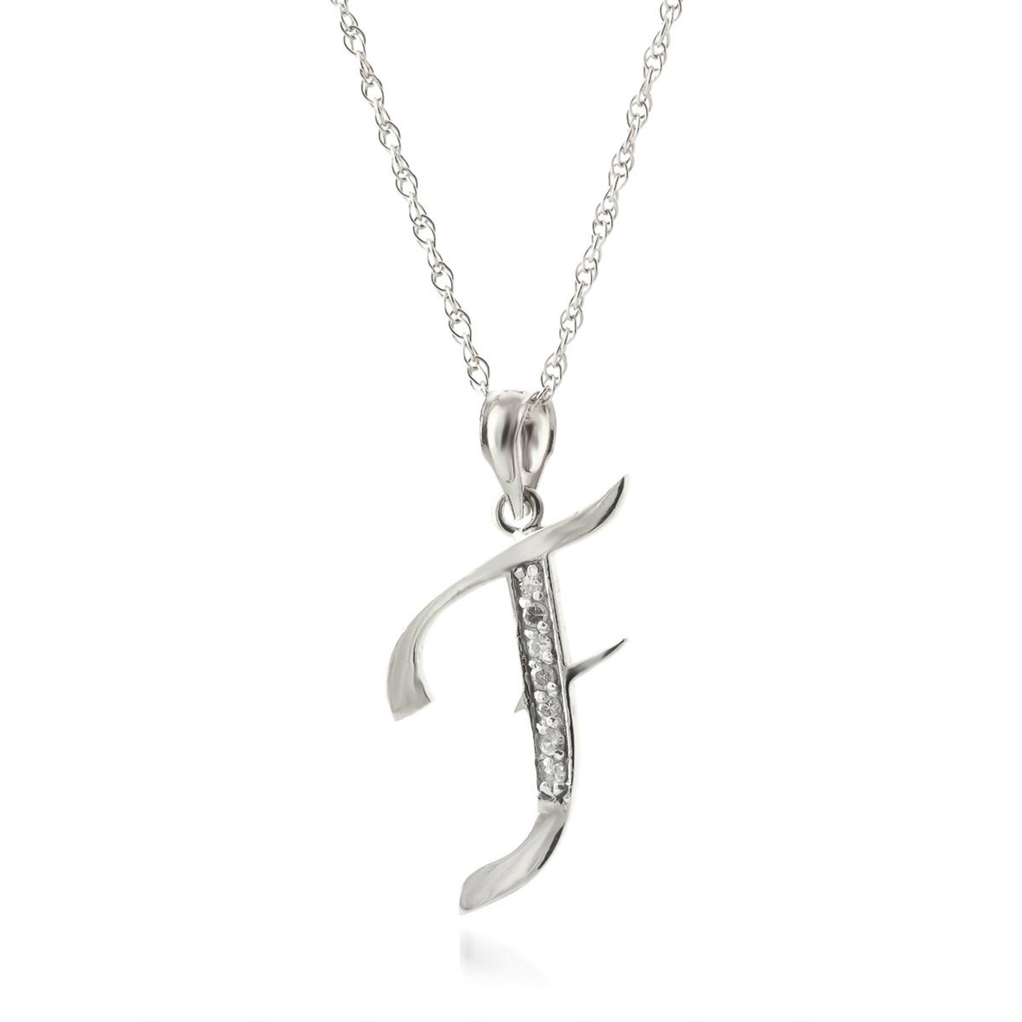 Galaxy Gold 14K White Gold Natural Diamonds Initial "F" Pendant Necklace - April Birthstone - Strength & Brilliance - 16" to 24" - Fine Jewelry for Women