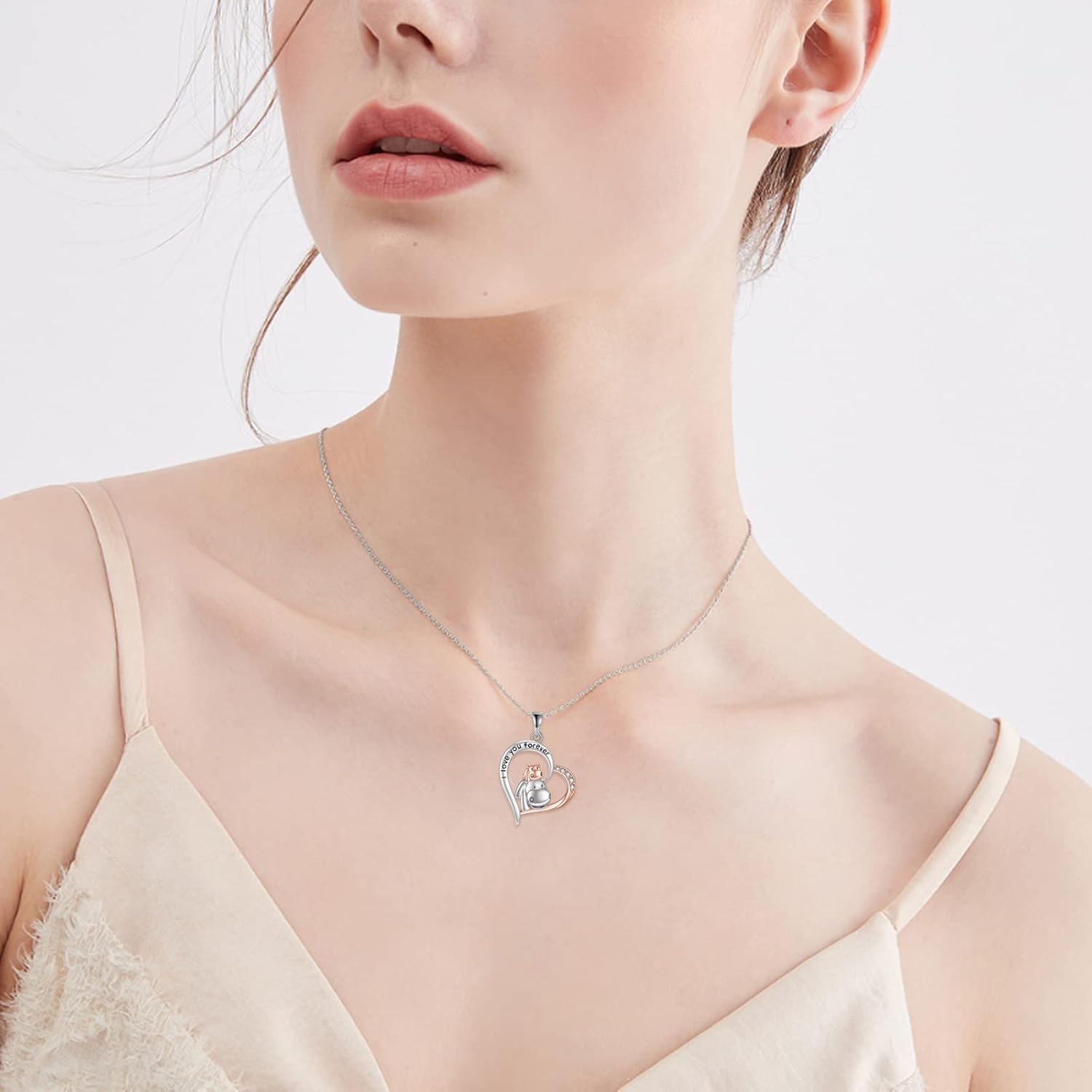 YAFEINI Hippo Necklace for Women Sterling Silver Hippopotamus Animal Necklace I Love You Forever Heart Pendant Hippo Jewelry Christmas Birthday Gifts