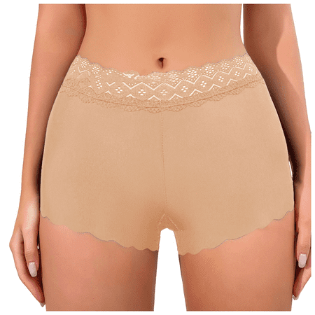 Fulorrnie Underwear for Women Seamless Cheeky Comfort High Waisted Panties Banded Waist Elastic Stretchable Panty  Beige  L