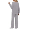thumbnail image 4 of Fantaslook Two Piece Sets for Women Fall Travel Vacation Outfits Pleated Long Sleeve Lounge Sets Wide Leg Pants, 4 of 9