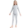 thumbnail image 3 of Loopsun Girls Long Sleeve Round Neck Shirts and Pants Thermal Loungewear Outfit Gray, 7-8 Years, 3 of 5