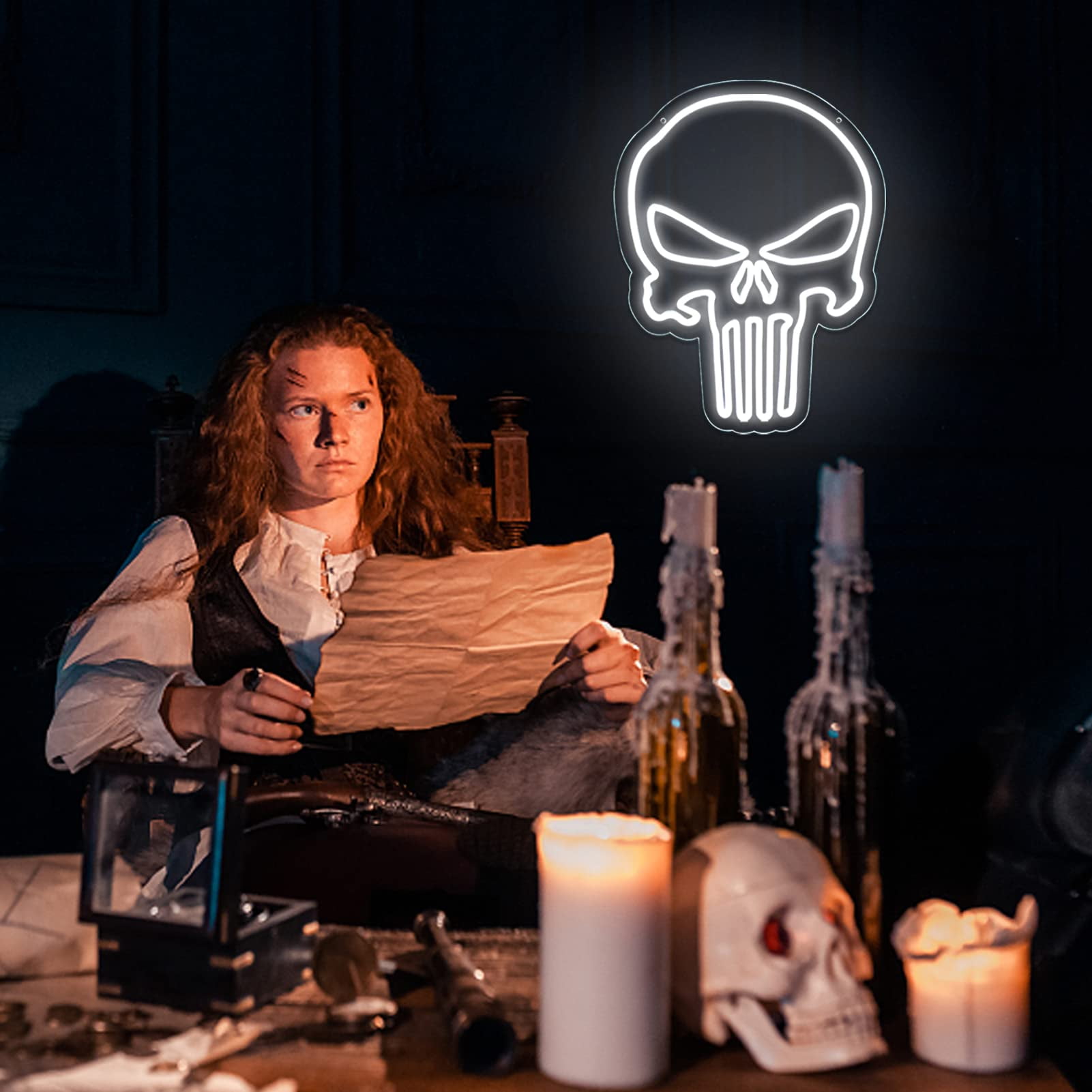 Skull Neon Sign LED Dimmable Light USB Powered Wall Decor Lamp for Gaming Room Bedroom Party Decoration