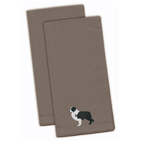 Black Border Collie Gray Embroidered Towel Set of 2