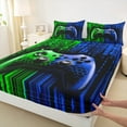 thumbnail image 3 of Feelyou Modern Game Console Twin Sheet Sets for Kids, Cartoon Gamepad Lover Twin Fitted Sheet, Green Blue Square Abstract Flat Sheet, Super Cozy Room Decor, 3pcs, 3 of 7