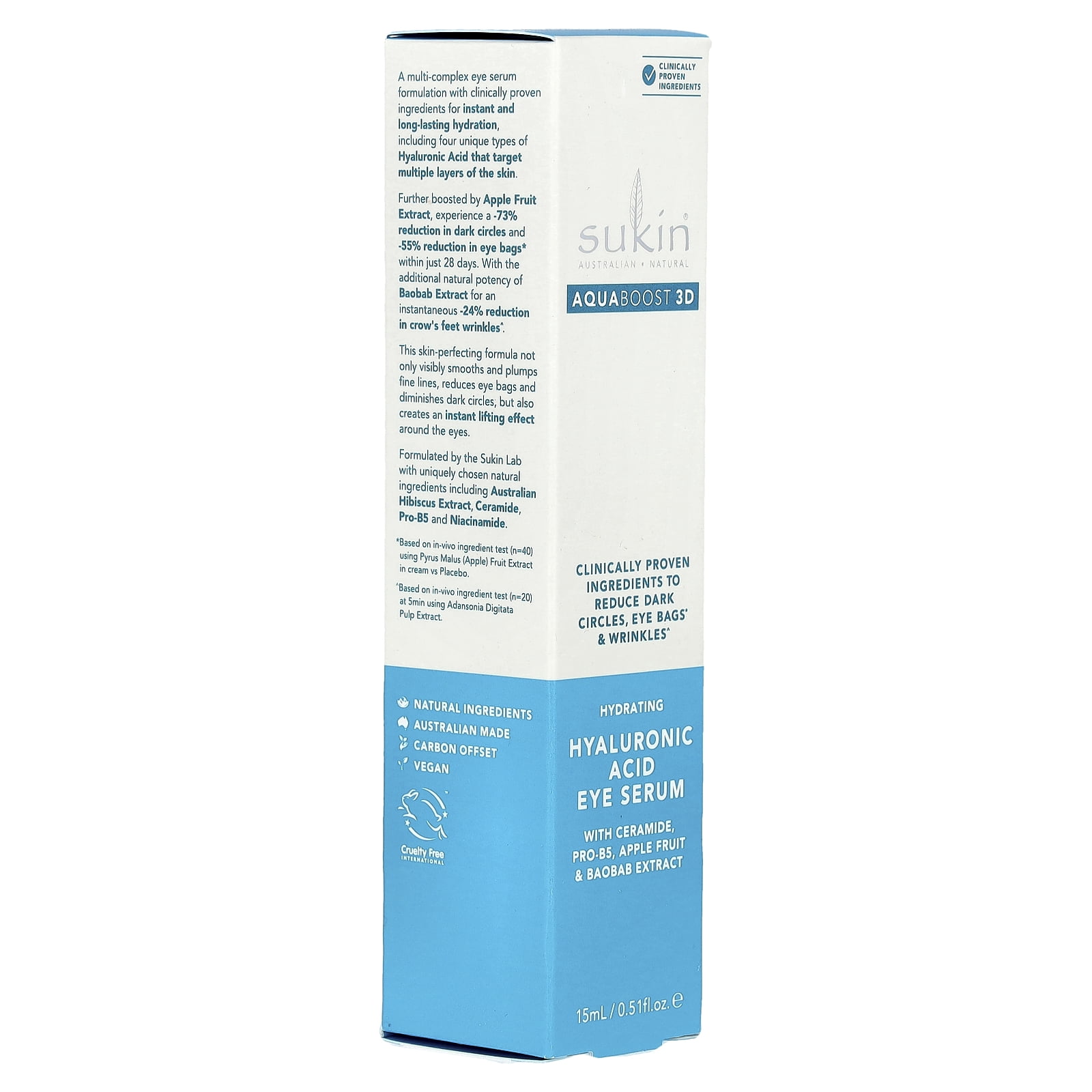 Sukin AquaBoost 3D, Hyaluronic Acid Eye Serum, 0.51 fl oz (15 ml)
