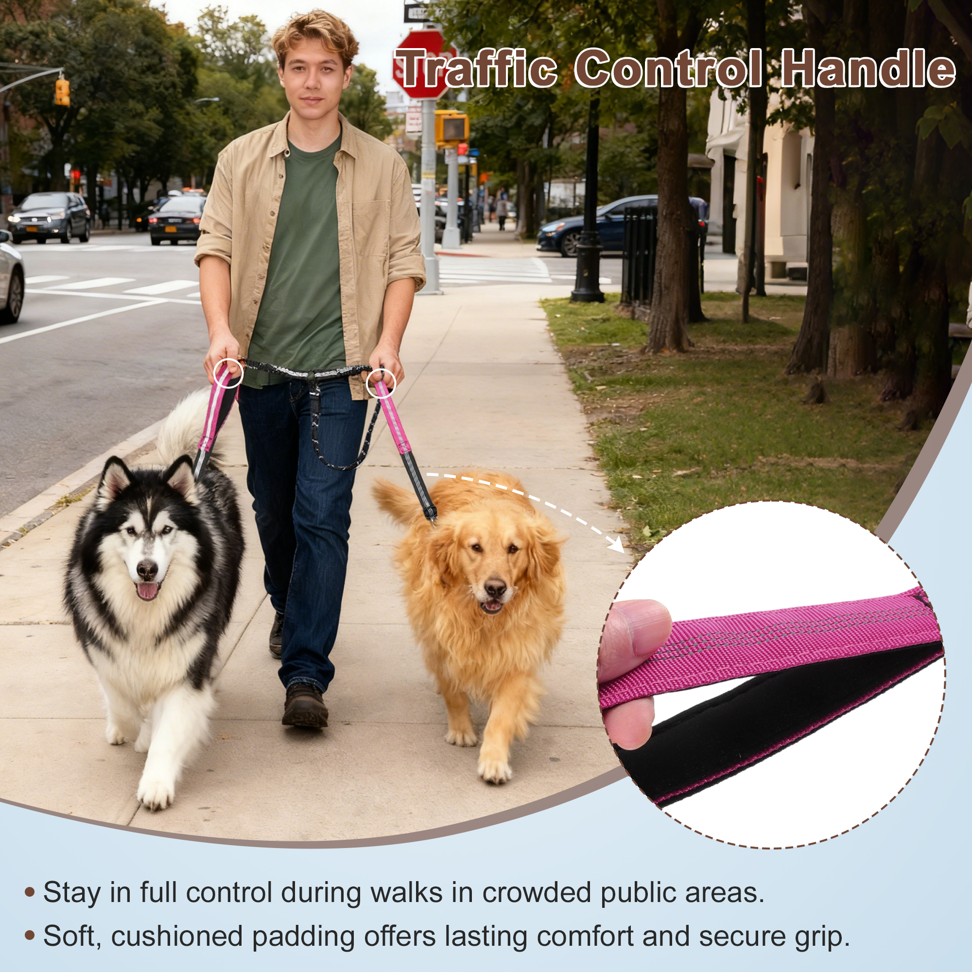 Unique Bargains Adjustable Dog Leash No Tangle Dual Leash for Two Dogs Rose Red