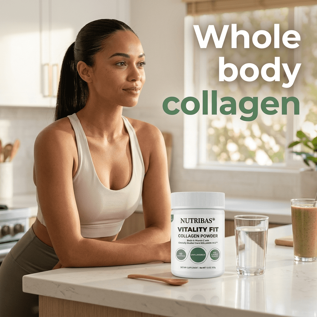 Nutribas Protein Multi Collagen Peptides Powder Whole Body Support Formula With MCT, Vitamin C, Biotin & Hyaluronic Acid , Unflavored, 11 oz