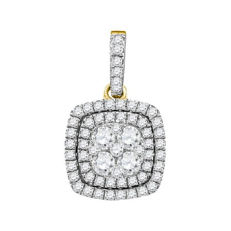 - 14kt Yellow Gold Womens Round Diamond Square Pendant 7/8 Cttw