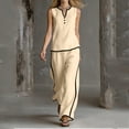 thumbnail image 4 of ClodeEU Women's 2 Piece Outfit, Sleeveless V Neck Top and Wide Leg Pants Set,Casual Loose Summer Set Beige,Women's Plus XL, 4 of 6
